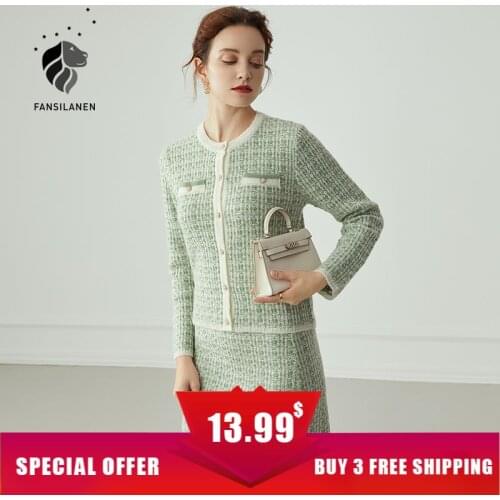 FANSILANEN Two Piece Plaid Knitted Sewater Dress Suit Sets Women 's Clothing Outfit Vintage Matching Sets Female Sexy Skirt Set