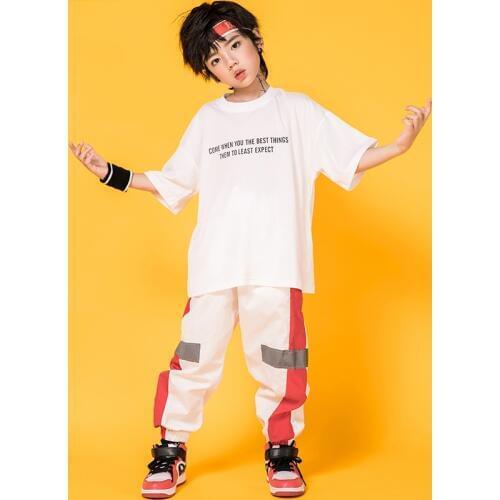 Kids Summer Costumes White Suit For Hip Hop Dance Breaking Drumming School Stage Hip Hop Dance Clothes Street Clothing BL1927