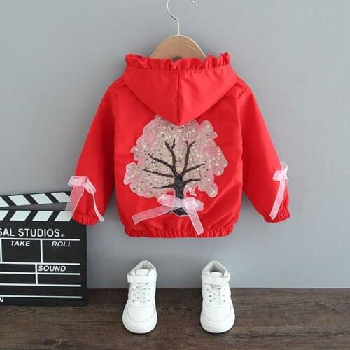 Children Girls Jacket Kids Childrens Hooded Sequins Tree Print Toddler Girls Outerwear Clothing