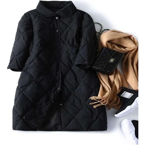 New style winter women long hatless jacket black ultra light duck down coat plus size fashion warm slim female outerwear