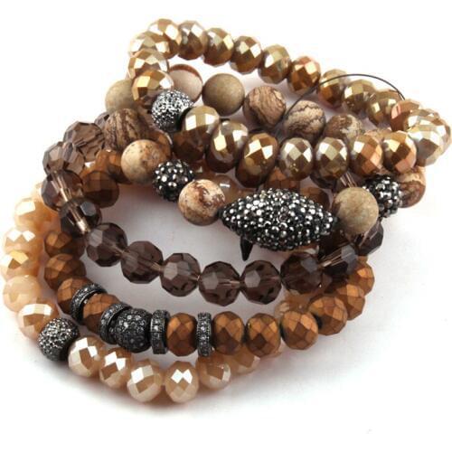 Fashion Beautiful Women Bracelet Set Natural Stone & Glass Crystal Pave Bracelets