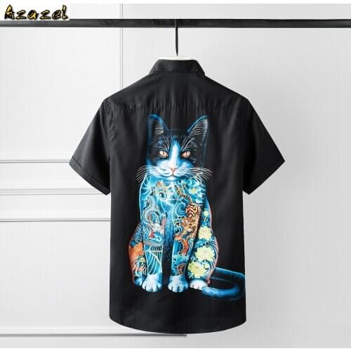 Azazel Solid Color Mens Shirts Luxury Digital Printing Short Sleeve Mens Dress Shirts Plus Size 4xl Party Nightclub Shirt Man