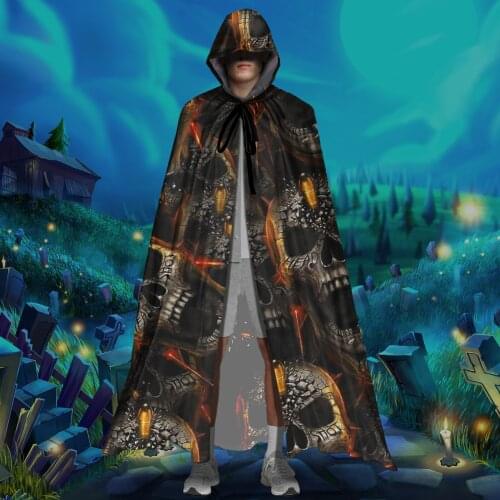 Unisex Halloween Hooded Cloak Cool Punk Skull Brand Design Full Length Christmas Cape Costume Holidays Cosplay Costumes