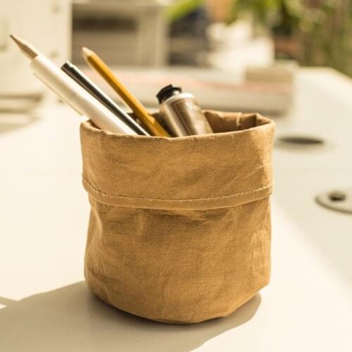 Kraft Paper Desktop Storage Bag Waterproof Garden Flower Pot Plant Bag Flowerpot Cosmetic Container Home Decoration Accessories