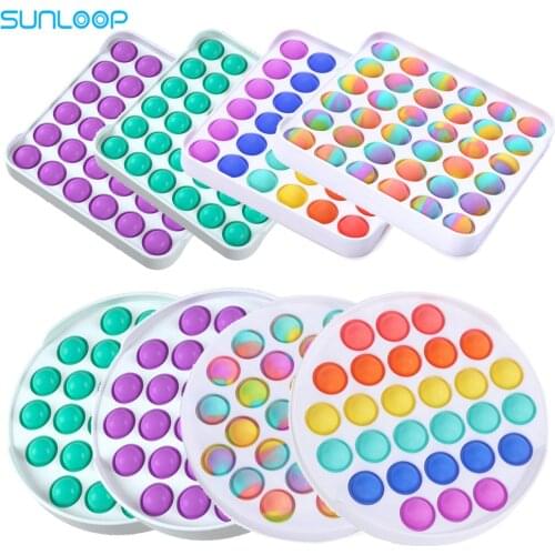 New regenboog popets push Its bubble Square Rainbow fidget toys Round Squishy Autism Anti-Stress poppits Party favor Children