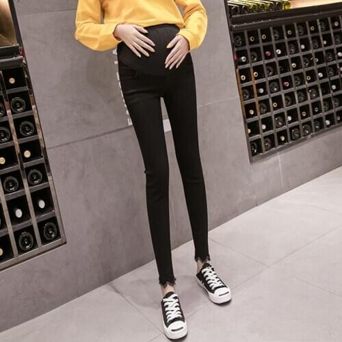 New pregnant women denim nine-point pants fashion wild pregnant women stomach lift jeans casual feet pants maternity