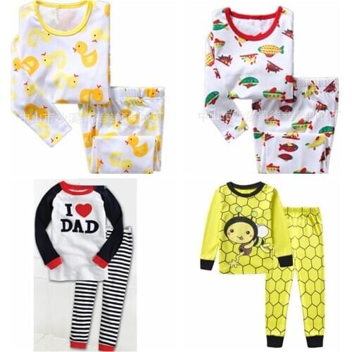 Newest Children Pajamas Clothing Set Boys & Girls Cartoon Sleepwear Kids Long-Sleeved+Pant 2-Piece Cotton Nightwear Suit