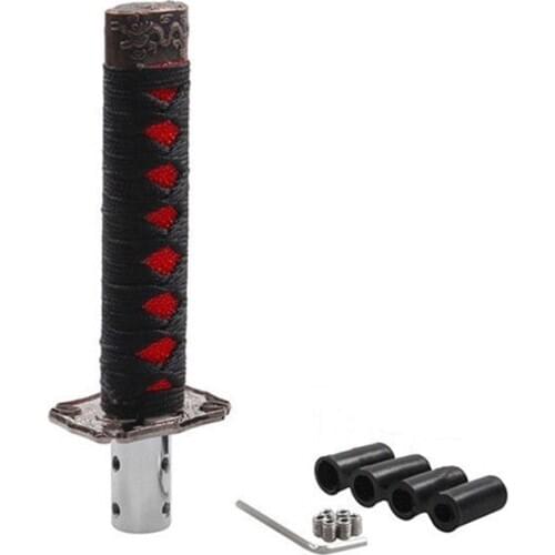 NEW-Universal Samurai Sword Gear Shift Knob Shifter Katana Metal Black+Red 15cm