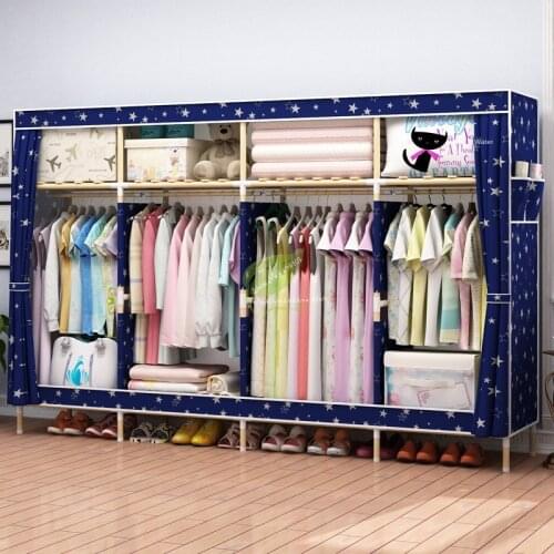 Oxford Fabric Solid Wood Wardrobe Storage Cabinet Simple Modern Economy Wardrobe assembly Cloth Wardrobe