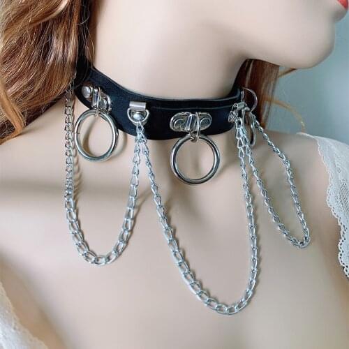 Punk Rock Gothic Necklace Cosplay Harajuku Fashion Sexy PU Leather Heart Round Spike Collar Choker Necklace Body Accessories Emo