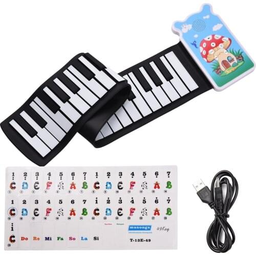 Portable 49-key Roll-up Electronic Piano Keyboard 8 Tones 6 Demos Record Funtion Built-in Speaker with Echo Sustain Trill Effect