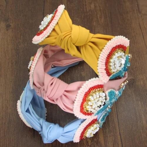 Handmade Wide Luxury Blue Yellow Hairbands Colorful Crystal Flower Rhinestone Headband For Women Girls Fashion Hair Accessories