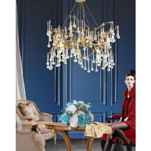 Nordic post-modern copper branch crystal chandelier French living room dining room lamp American minimalist designer villa