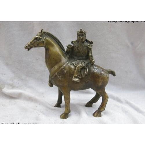 6" China Feng Shui Brass copper lucky God of wealth on horse Sculpture Statue