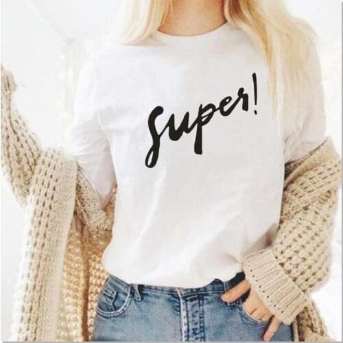 Super Letter Print T-shirt Women Tops Casual Harajuku Cotton Tees Summer Street Plus Size Round Neck T-shirts Camiseta Mujer