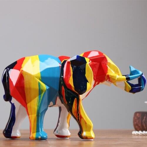 NATURAL RESIN ELEPHANT MASCOT COLORFUL COLORS GEOMETRIC FIGURES HOME DECOR CHRISTMAS GIFTS OFFICE DECORATIONroom Art Statue