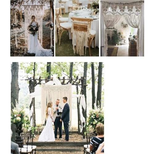 Customized fabric wall decoration Organic Material Plant Fiber Textile hanging Bohemian tassel tapestry handmade woven ins