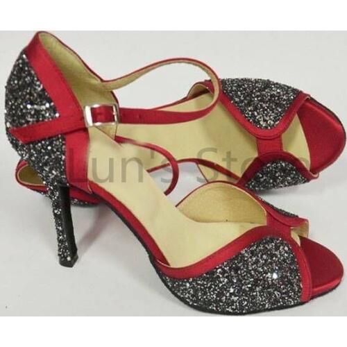 New Ladies Red Satin and Colorful Glitter Latin Salsa Dance Shoes Tango Bachata Dance Shoes ALL SIZE