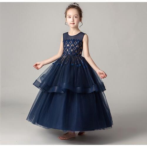Girls Tulle Gown Flower Girl Dress For Weddings Summer New Sweet Fashion Sequin Sleeveless Lace Dress Big Girls Long Ball Gown