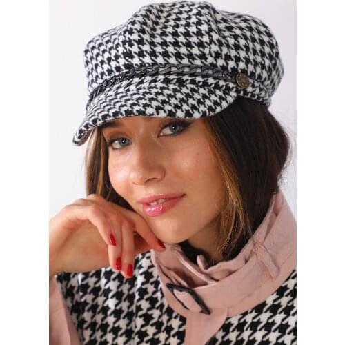 Women Siya White Chain Detail Cachet Captain Pattern Hat
