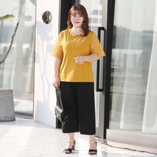 300 catties extra-large spring and autumn elasticated pants women fat mm200 catties high waist loose nine-point wide-leg pants