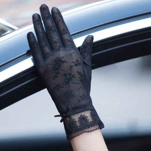 Women Touch Screen Gloves Spring Summer Flower Embroidery Lace Sunscreen Driving Gloves High Quality Lady Anti-uv Thin Glove
