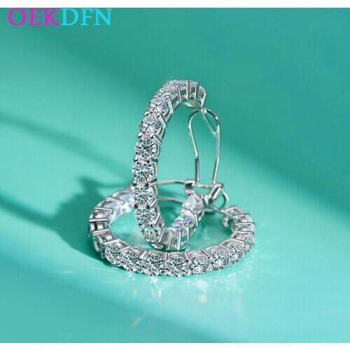 OEKDFN Luxury 100% 925 Sterling Silver Earrings Created Moissanite Gemstone Hoop Earrings Wedding Engagement Jewelry Women