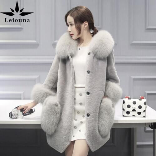 X-Long Plus Size Slim Solid Sweet 2021 Fshion Women Warm Faux Fox Fur Cashmere Coats Female Outerwear Korea Ladies Clothing