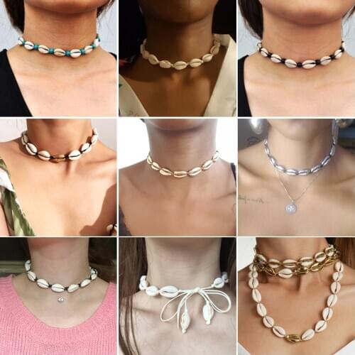 SMJEL Multiple Shell Choker Necklaces Women Coquillage Jewelrys Seashell Pendant Necklace Collier Femme Beach Wedding Accessory