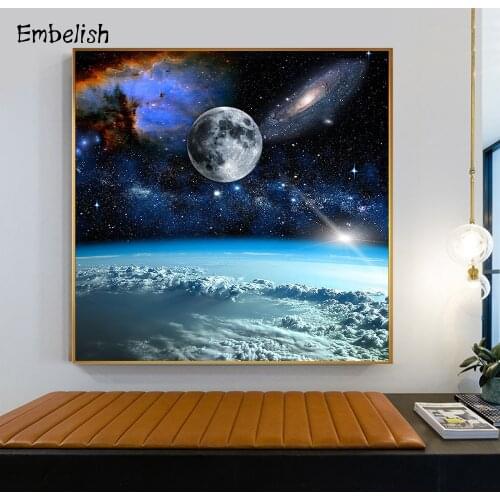 1 Pieces Moon And Space Landscape Wall Art Pictures For Living Room HD Canvas Caudros Paintings Modern home Decor Poster Arworks