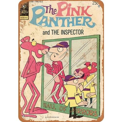12X8 inches Metal Vintage Funny Tin Sign 1974 The Pink Panther Comic