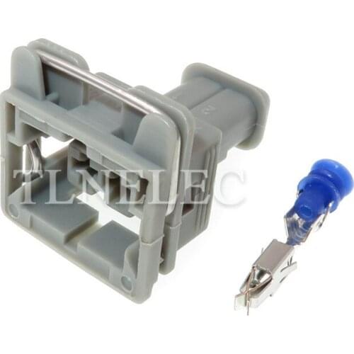 2 Pin Female Waterproof Nozzle Ignition Coil Water Temperature Auto Connector with Pins and Rubber Cover Gray