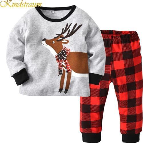 2019 Christmas Boys Clothes Casual Toddler Infant Baby Kid Girl Boys Long Sleeve Deer Outfits Set Plaid Clothes 2Pcs 6M-5Y DC153