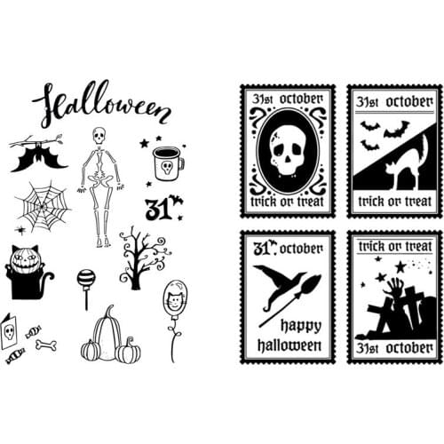 2021 Halloween Stamps Halloween Night Postage Clear Stamps Skeleton Scrapbooking Stamps Card Making Supplies