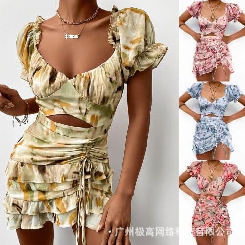 2021 new fashion womens printed pleated dress