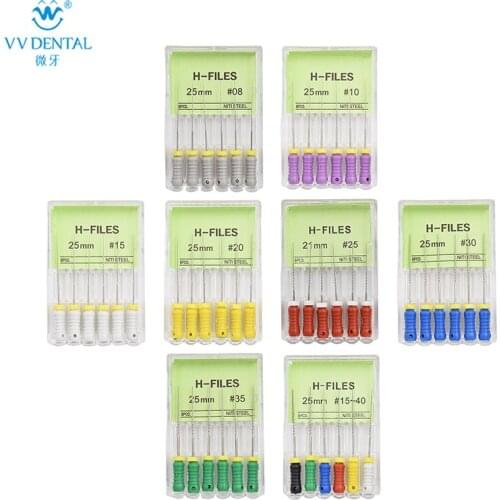 25mm NiTi Steel 6Pcs/Pack Dental Hand Use H-Files Dental Lab Instruments Endodontic Treatment Root Canal Files