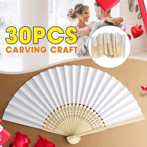 30Pcs Vintage DIY Blank Folding Fan Chinese Style Craft Bamboo Hand Fan for Wedding Party
