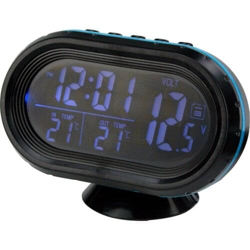 Car Thermometer Digital Clock Automobile Clock LED Lighted Auto Dual Temperature Gauge Voltmeter Voltage Tester 12V 24V input