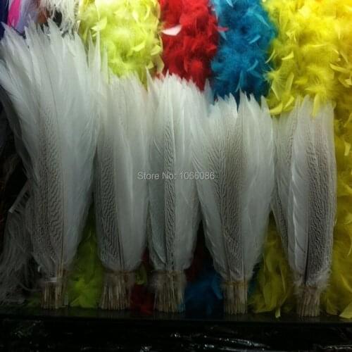 Free Shipping 100pcs Silver pheasant Feathers 45-50cm 18-20inch white silver Pheasant Feathers DIY Feathers Cloth accessory
