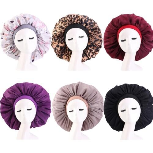 Large Sleep Cap Floral Print Hair Bonnet Satin Night Sleep Hat Ladies Turban Sleeping Hat Hair Care Bonnet Nightcap Women Caps