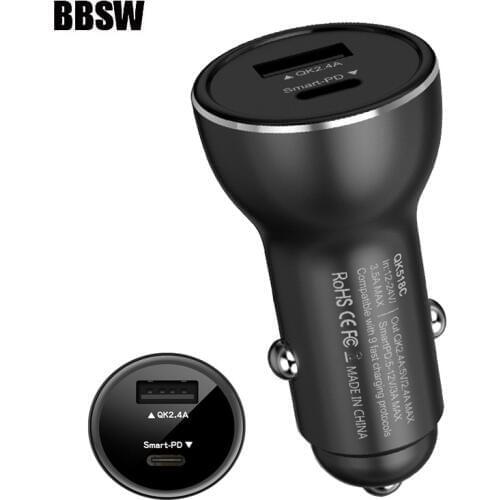 USB-C PD Fast Car Charger Quick Charge 3.0 Adapter For iPhone 11 Pro XS MAX XR 8+ Samsung S10+ S9 S8 Note 8 For Xiaomi Mi9 MIX3