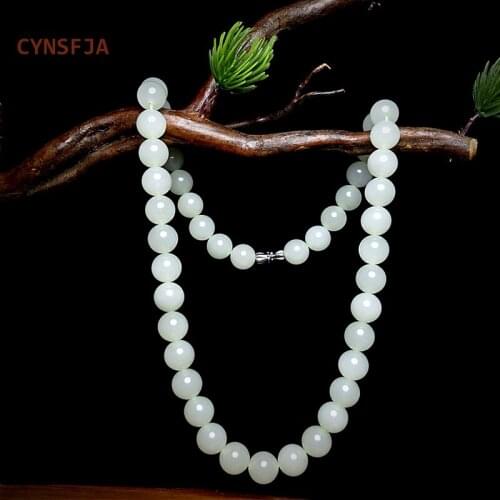 CYNSFJA Real Rare Certified Natural Bead Jade Necklaces Women Amulets Hetian Jade Nephrite High Quality Elegant Birthday Gifts