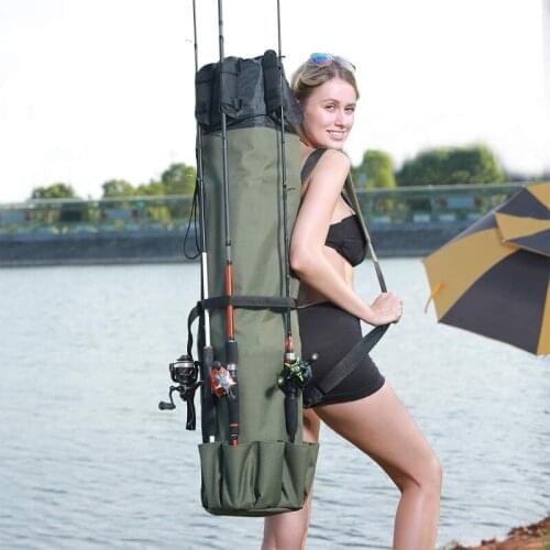 Fishing Rod Case Carrier Canvas Fishing Reel Organizer Fishing Rod Bag Holder Fishing Travel Case Tackle Box Storage