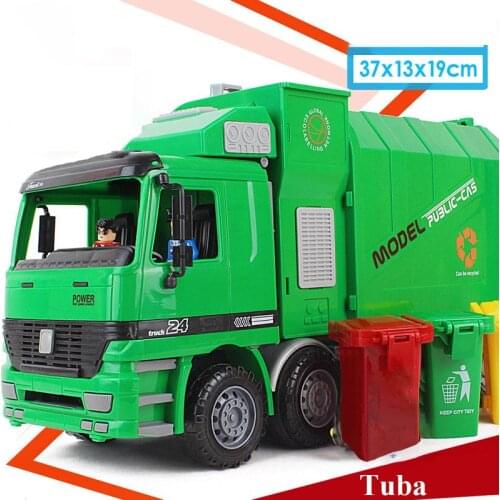 1:12 childrens sanitation garbage truck toy simulation inertia engineering cleaning car model distribution three trash cans