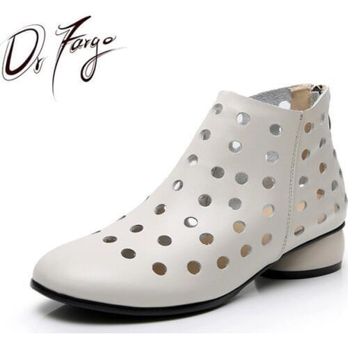 DRFARGO 2020 Women Summer Ankle Boots Cutout Hollow out Back Zip Boots Fashion Genuine Leather plus big size 34-43 HN6926