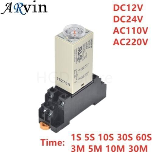 1Set H3Y-2 DC 12V 24V /AC 110V 220V Delay Timer Time Relay 0-1s 5s 10s 30s 60second 0-30Minute with Base 5A