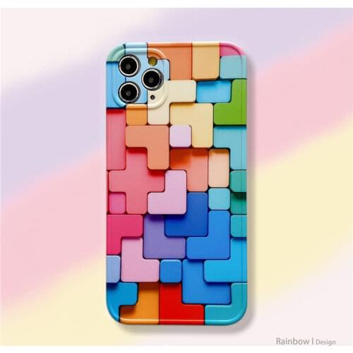 INS Block 3D Phone Case For iphone 11 12 Mini Pro Max SE 7 8 Plus X XR Max XS Fashion Colorful Soft Silicone Protective cover