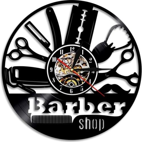 Barber Shop Tool Decor Art Wall Clock Barber Salon Haircut Vinyl Record Wall Clock Grooming Hairdresser Hairsty Clock