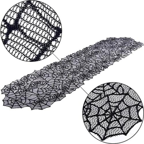 Lace Table Spiderweb Skeleton Skull Tablecloth Black Fireplace Mantel Scarf Halloween Decoration Event Festival Party Supplies