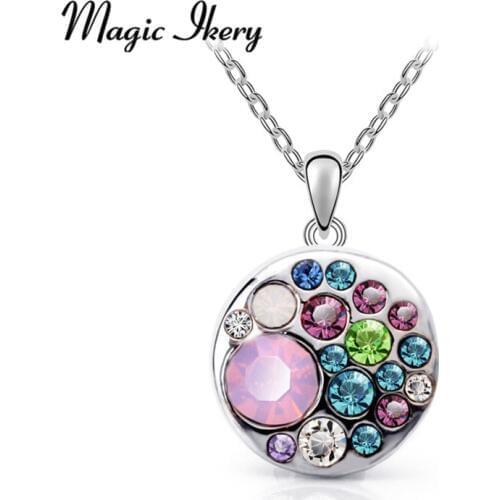 Magic Ikery New Arrival Gold Color Crystal korean Fashion Jewelry multicolor Round Necklace Pendants for women
